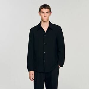 Sandro Mens Black Long Sleeved Button Down Jersey Shirt Small